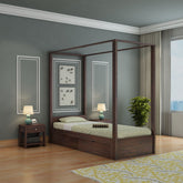 Solivo Solid Sheesham Wood Single Poster Bed With Two Drawers (Walnut Finish)